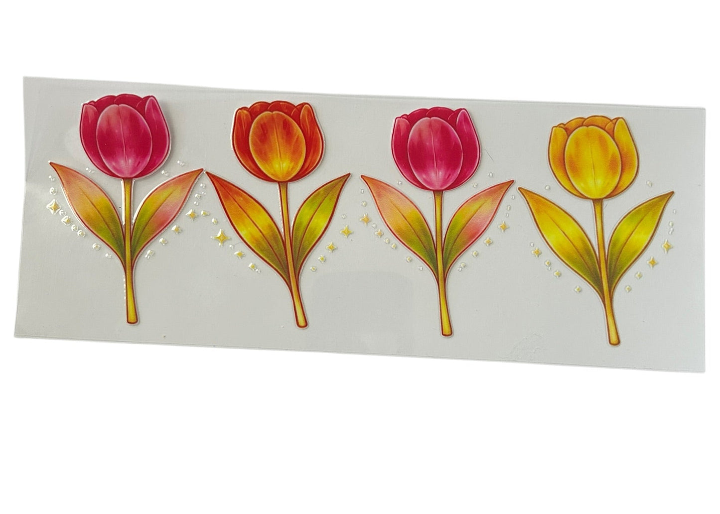 Spring tulip floral cup wrap with pink, red, and yellow flowers and subtle sparkle accents for custom tumbler