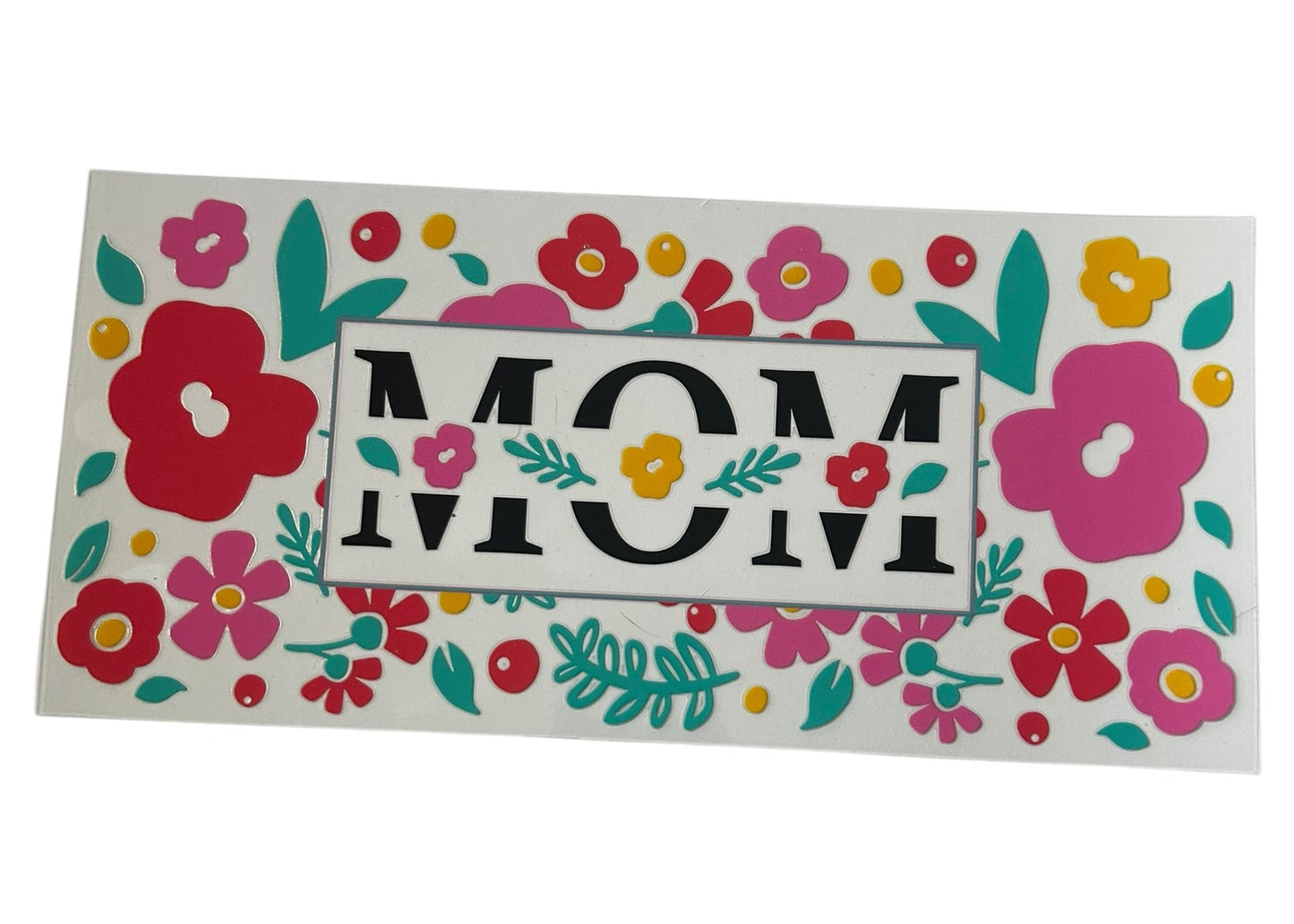Mom retro floral cup wrap with bright colorful flowers and bold lettering design for custom tumbler
