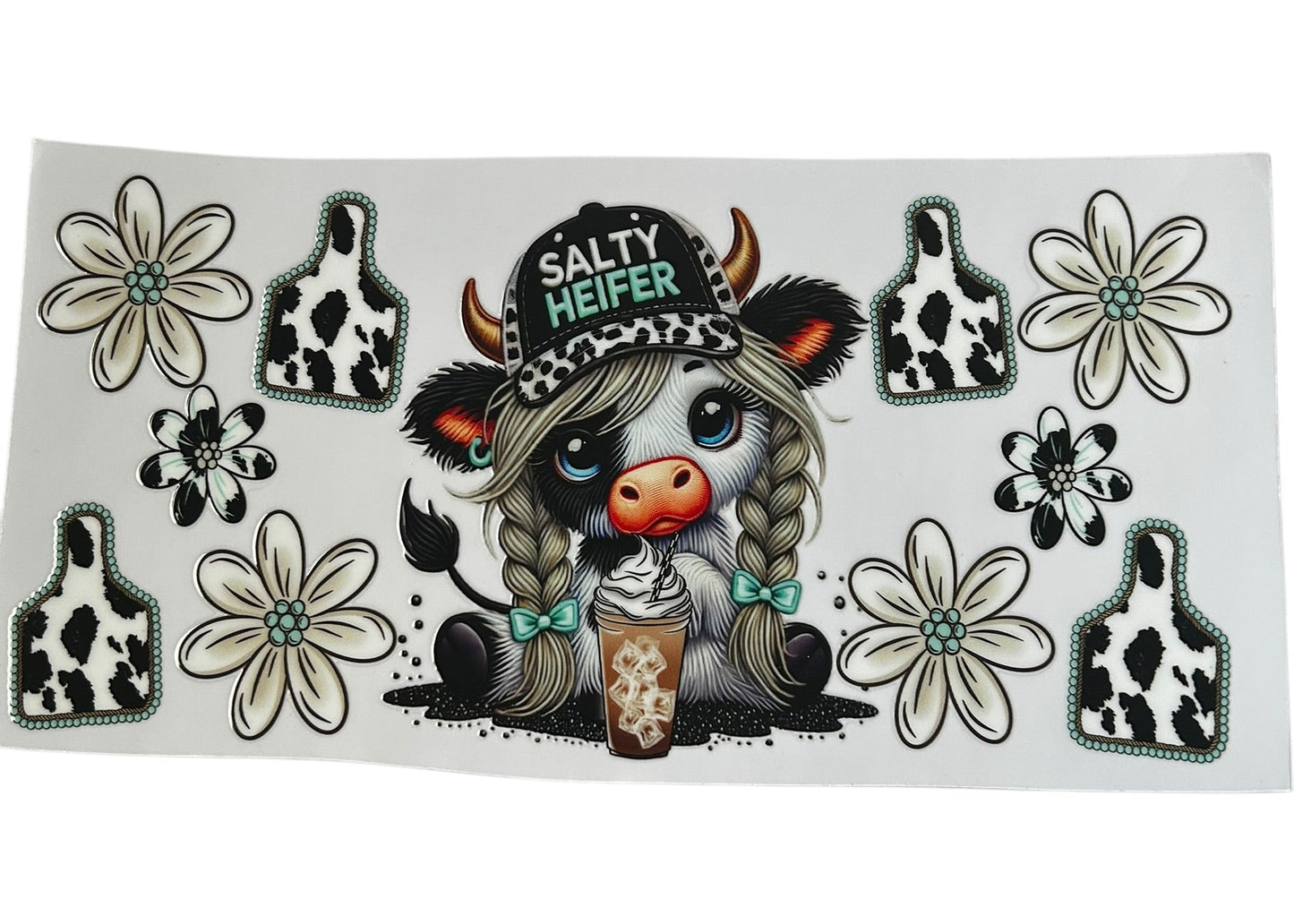 salty heifer cow cup wrap with highland cow iced coffee cow print flowers western aesthetic design