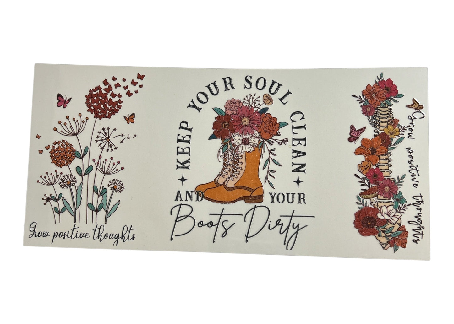 Decorative stickers with floral designs and text on a white background
