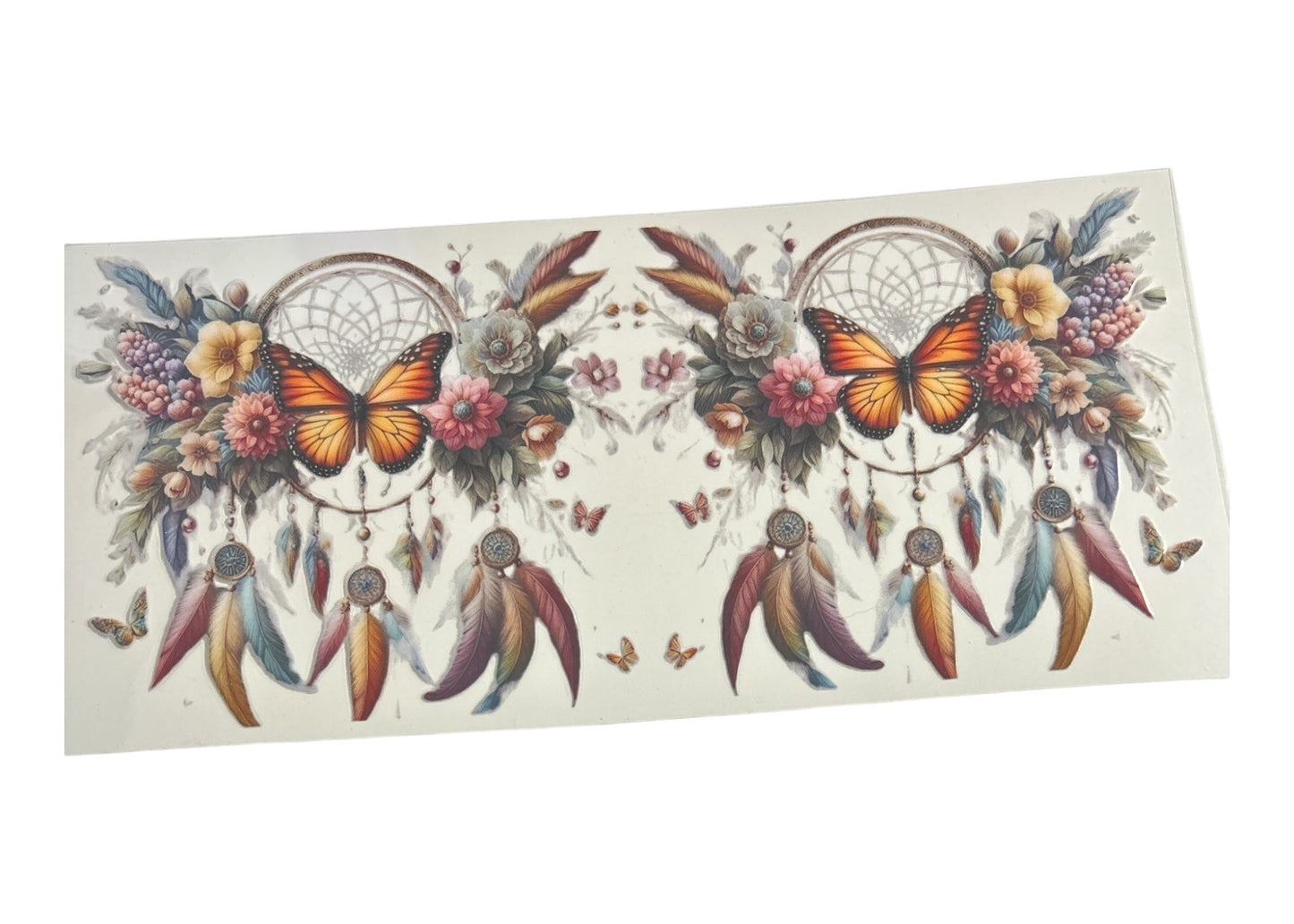 Decorative sticker with butterfly and dreamcatcher design on a white background