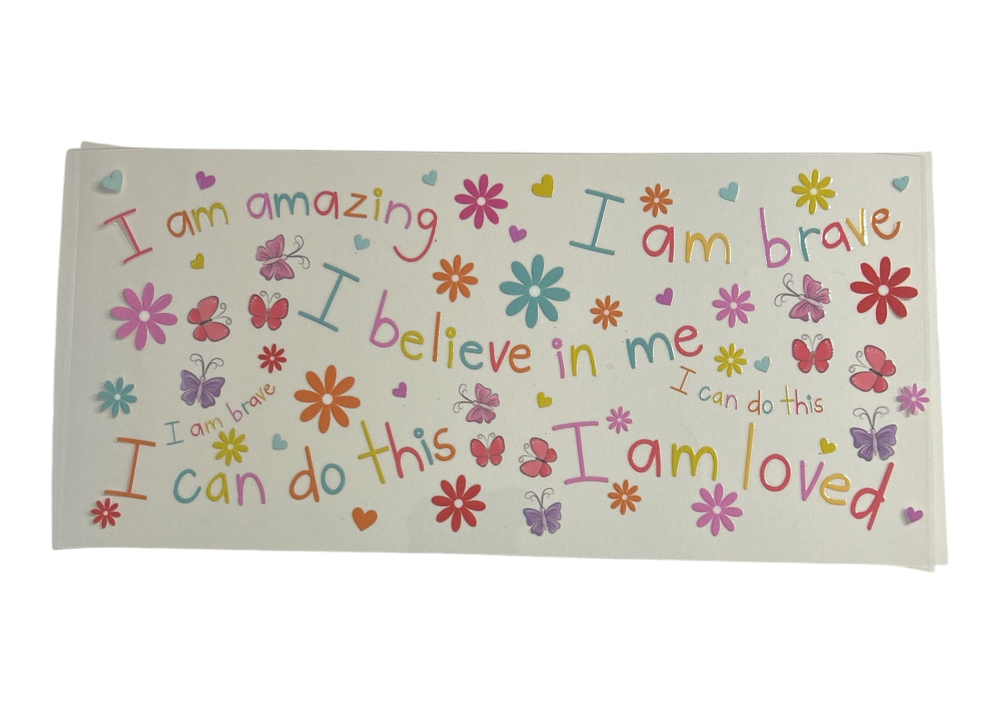 Motivational quote cup wrap with colorful text and graphics on a white background