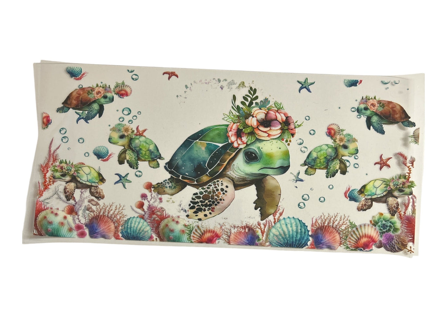 Cup wrap with turtle design on a clear background