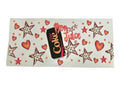 Decorative cup wrap with a can of Coca-Cola, stars, and hearts on a white background