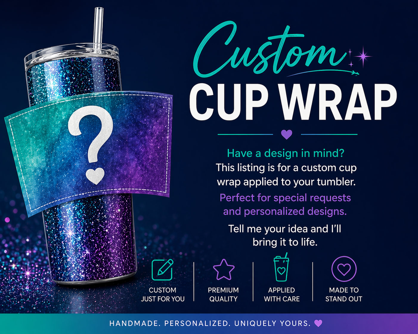 Custom cup wrap listing for personalized tumbler design request