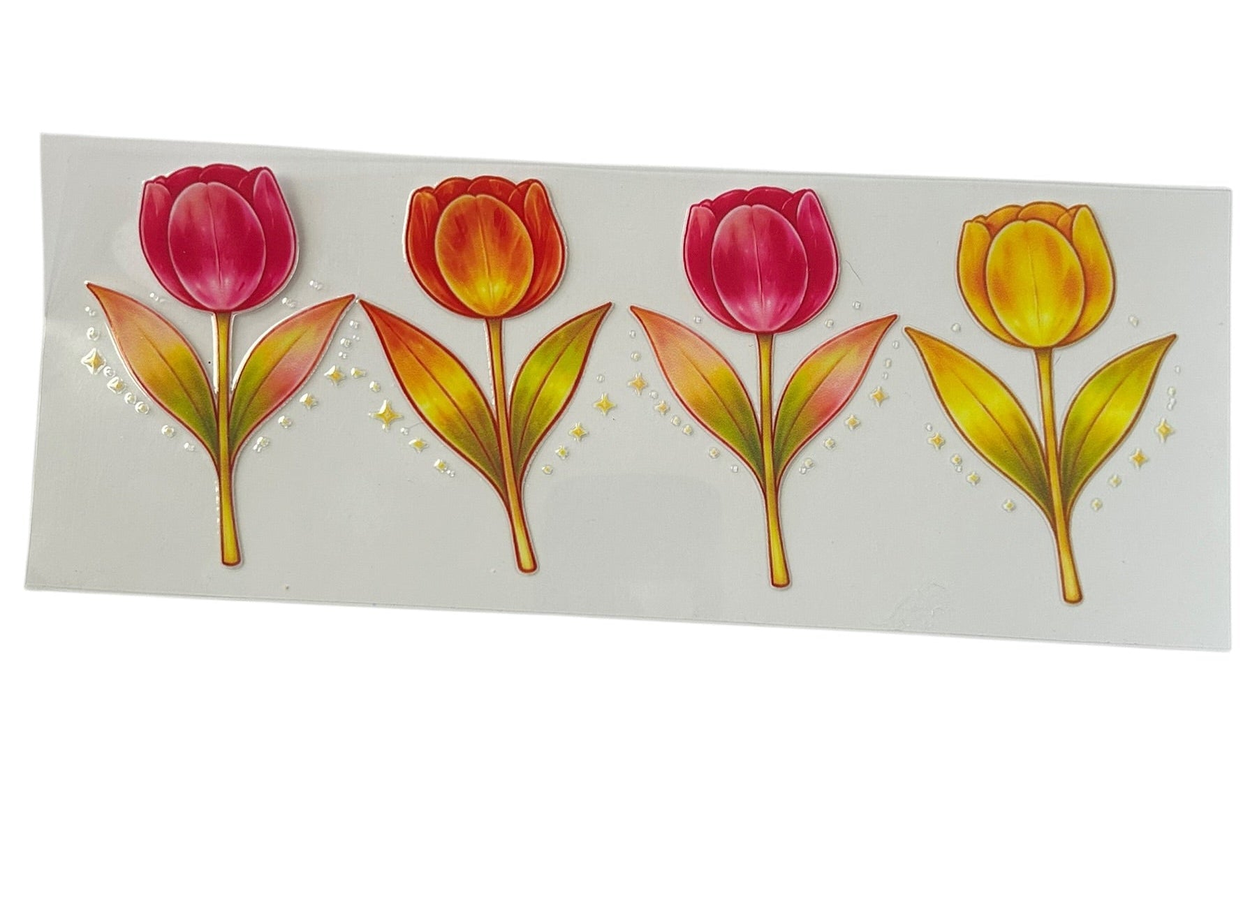 Spring tulip floral cup wrap with pink, red, and yellow flowers and subtle sparkle accents for custom tumbler