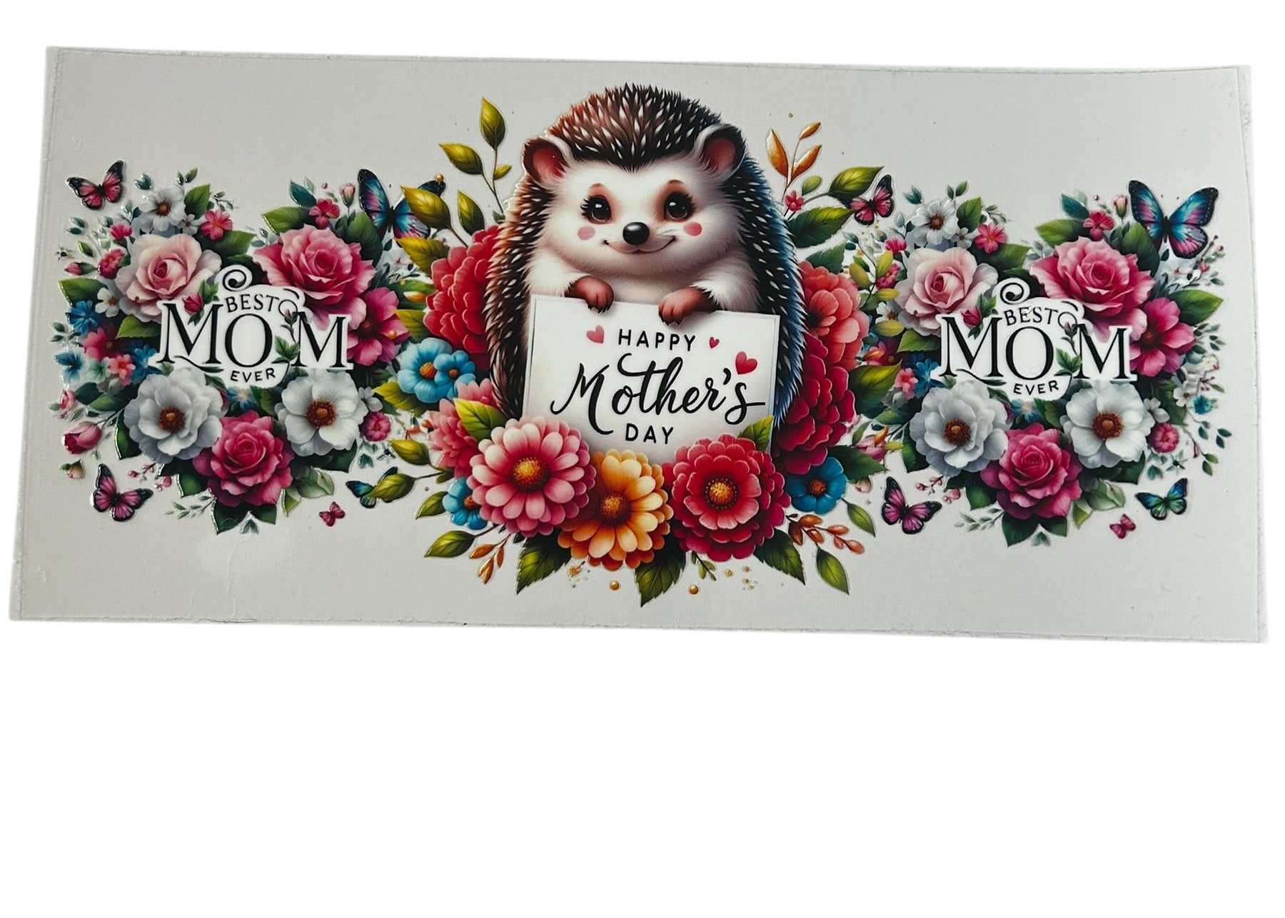 Happy Mother’s Day hedgehog cup wrap with floral design and butterflies for custom tumbler gift