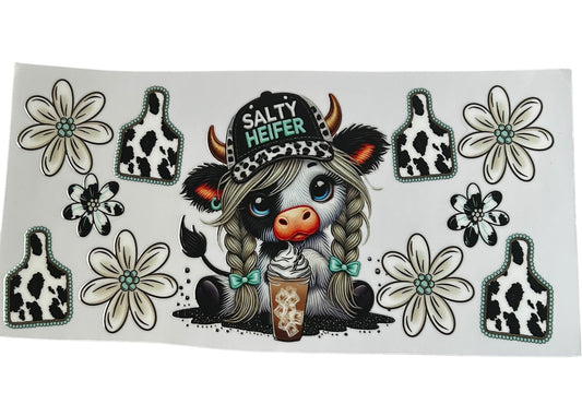 salty heifer cow cup wrap with highland cow iced coffee cow print flowers western aesthetic design