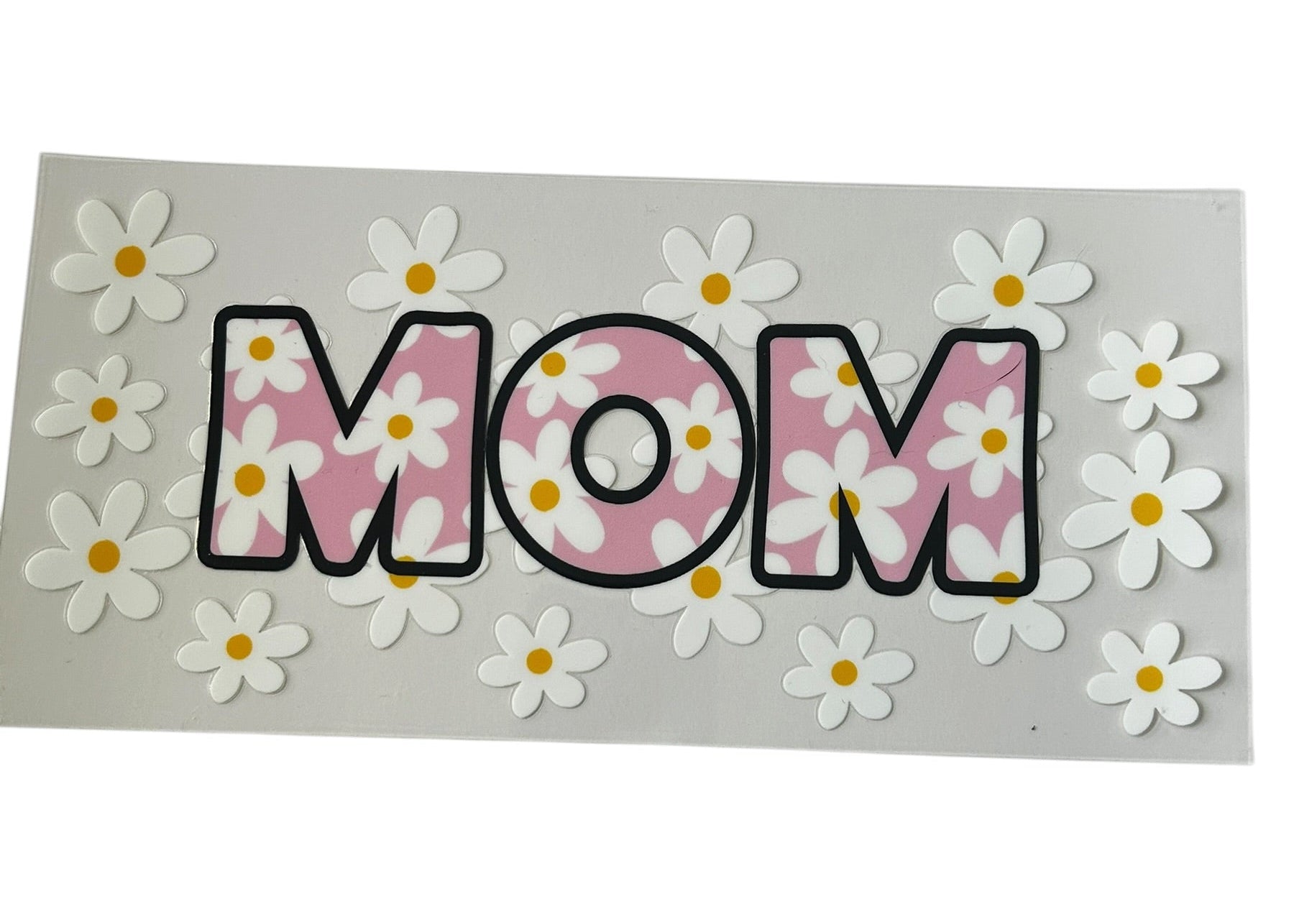 Mom daisy pattern cup wrap with pink background and white daisy flowers