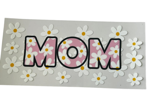 Mom daisy pattern cup wrap with pink background and white daisy flowers