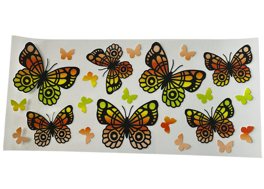 Autumn butterfly pattern cup wrap with orange yellow and green butterflies in warm tones