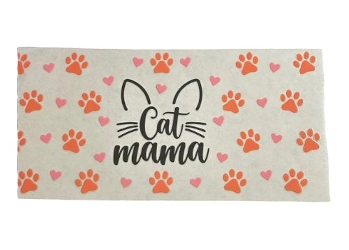 Decal with 'Cat Mama' text and paw print pattern on a white background