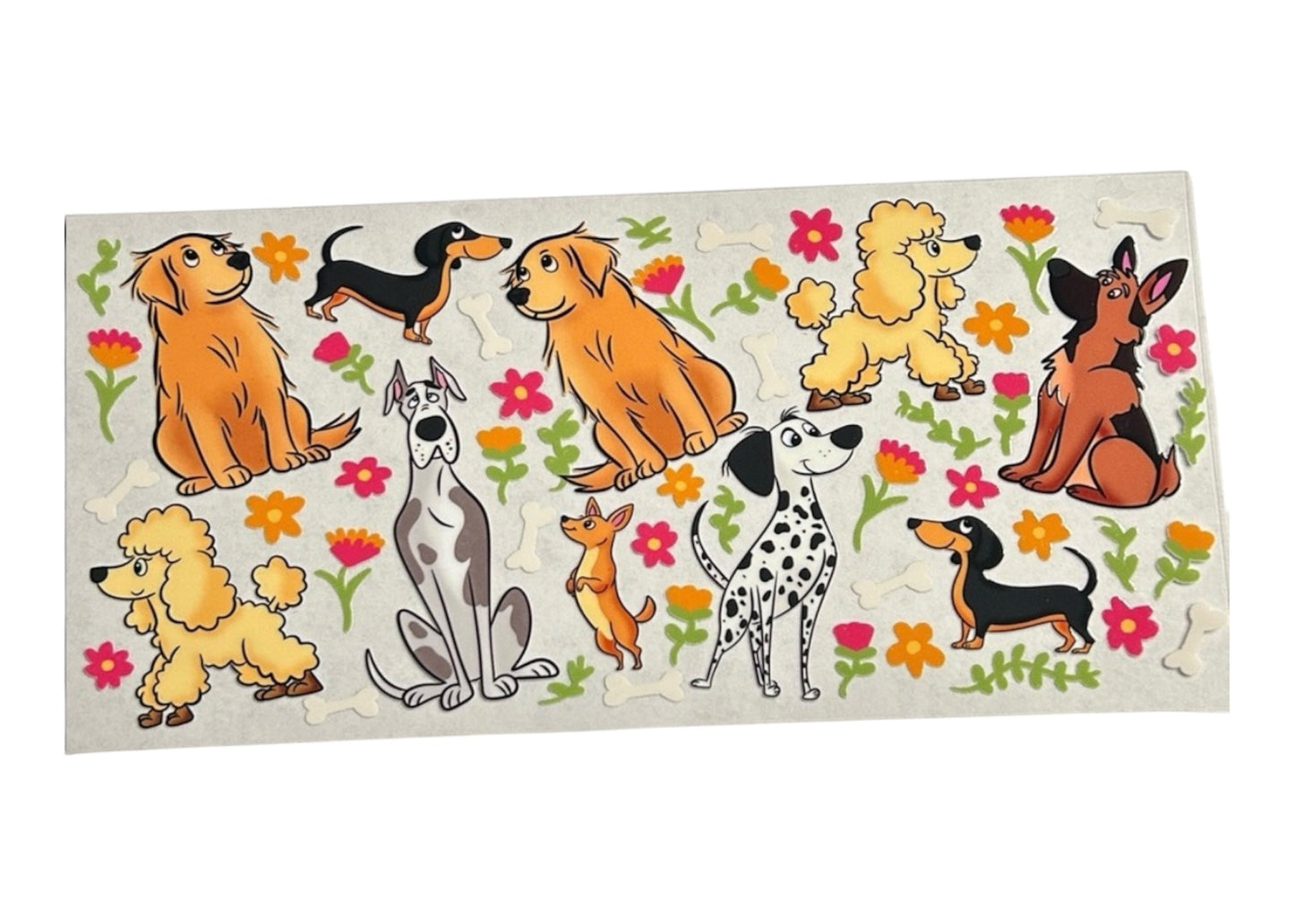 Cartoon-style dog illustrations on a white background