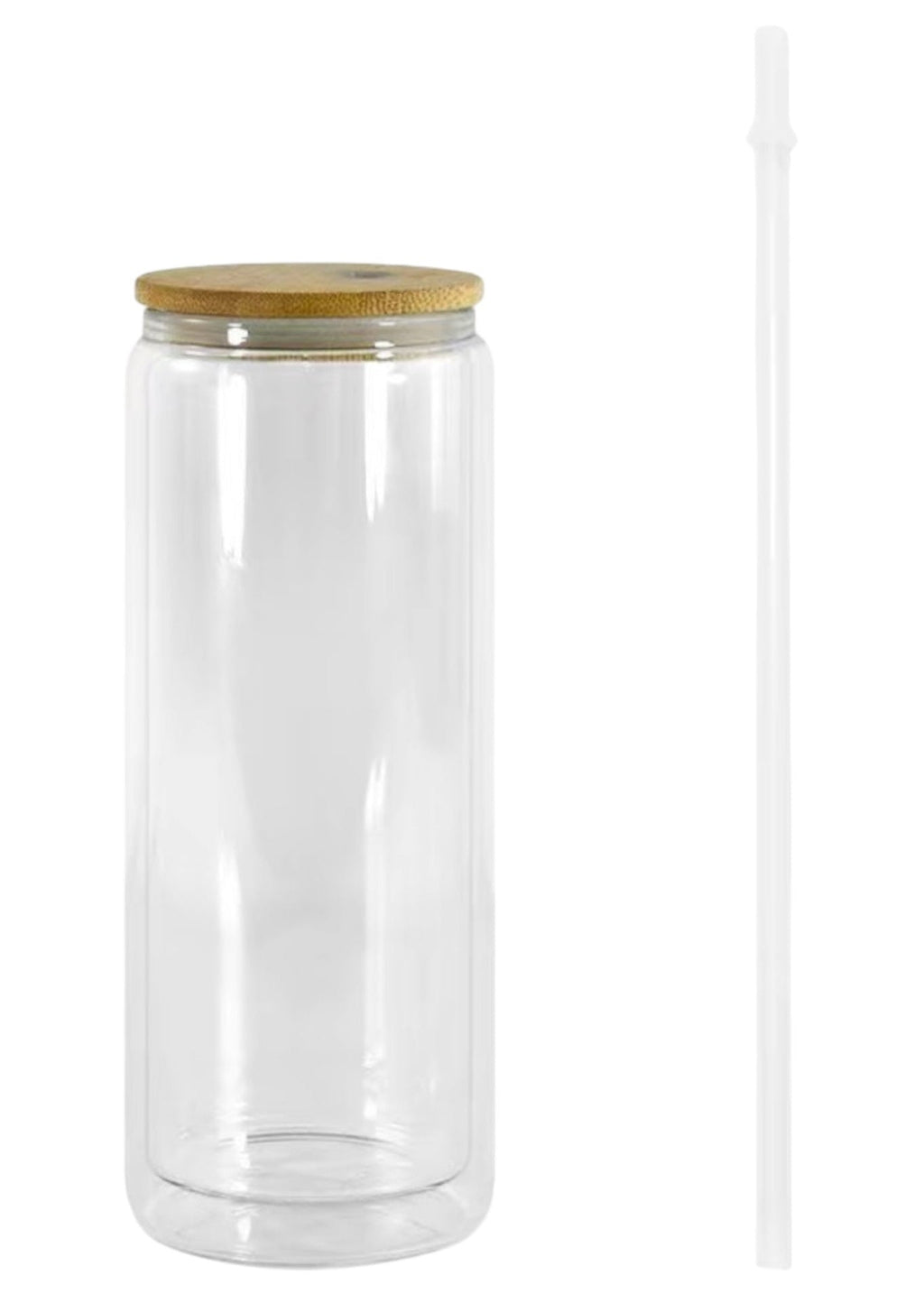 Clear glass jar with a wooden lid on a white background