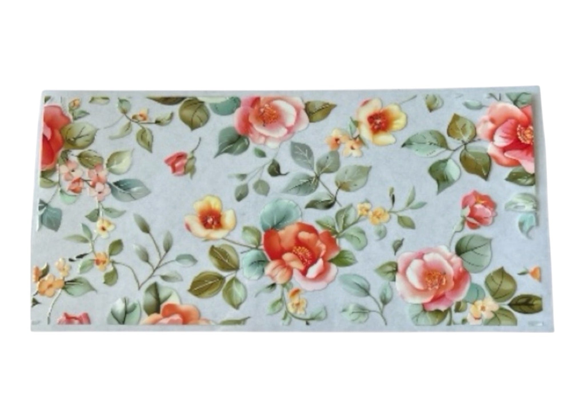 Floral patterned decal with pink and yellow flowers on a clear background