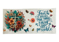 Decorative wrap with floral designs, butterflies, and a cross, featuring the quote 'Faith does not make things easy it makes them possible'.