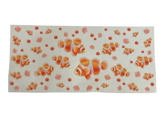 Cup wrap with clownfish pattern on a clear background