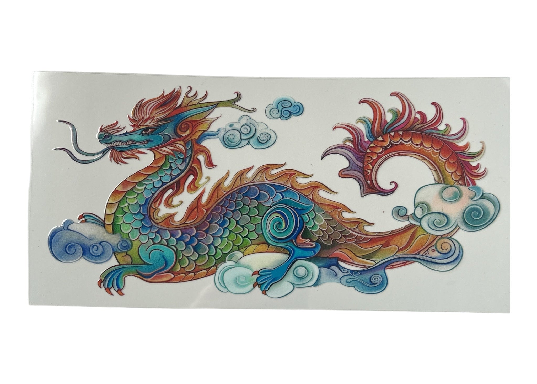 Colorful dragon design on a white background