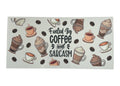 Decal with coffee-themed design and text 'Fueled By Coffee and Sarcasm' on a clear background.