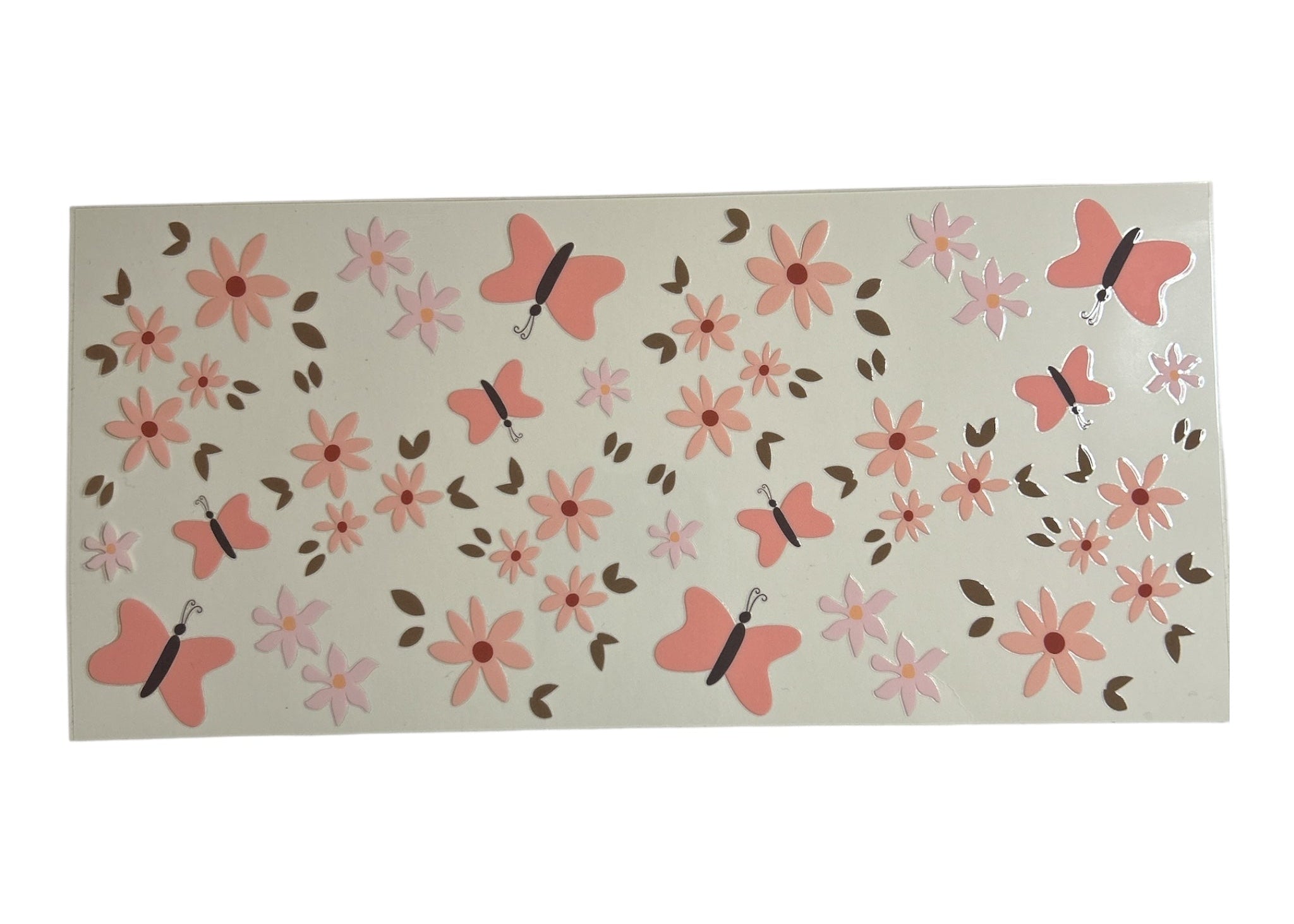 Floral and butterfly patterned cup wrap on a clear background