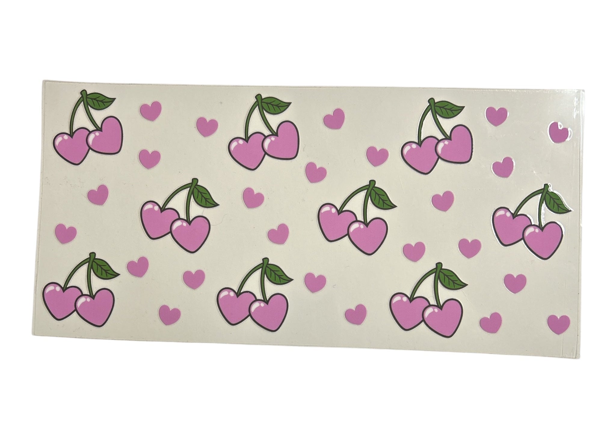 Clear cup wrap with pink cherry pattern on a clear background