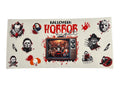 Halloween horror-themed towel with TV and character designs on a white background