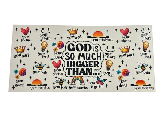 Motivational decal with various symbols and text on a white background