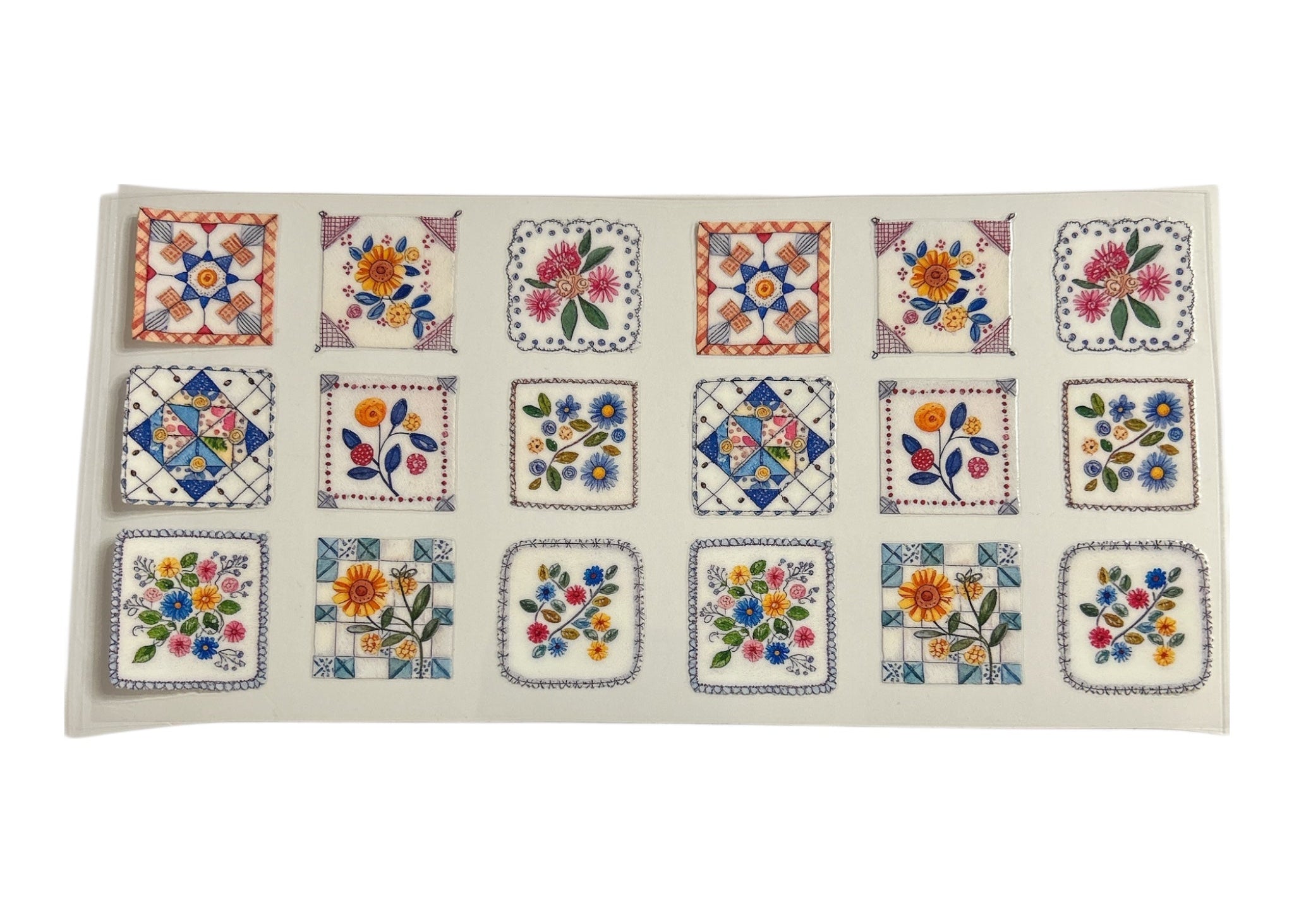 Decorative Stickers with floral quilt pattern on a clear background