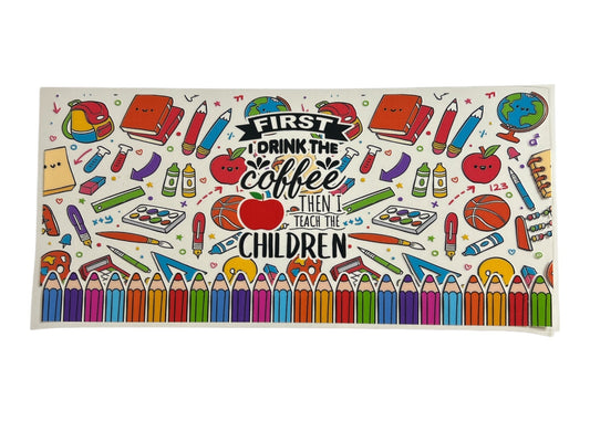 Colorful decal with educational-themed design and text on a white background