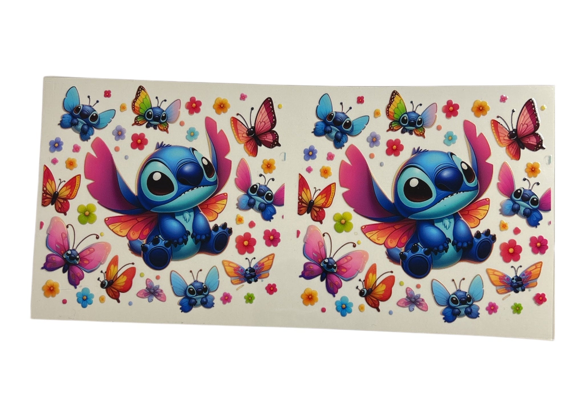 Cartoon character with butterflies and flowers on a decorative sheet