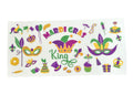 Mardi Gras-themed decals on a white background