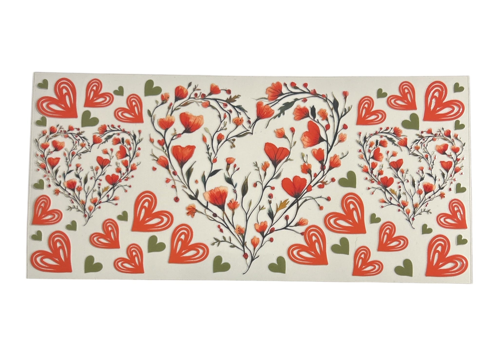 Decorative sticker with red heart pattern on a white background
