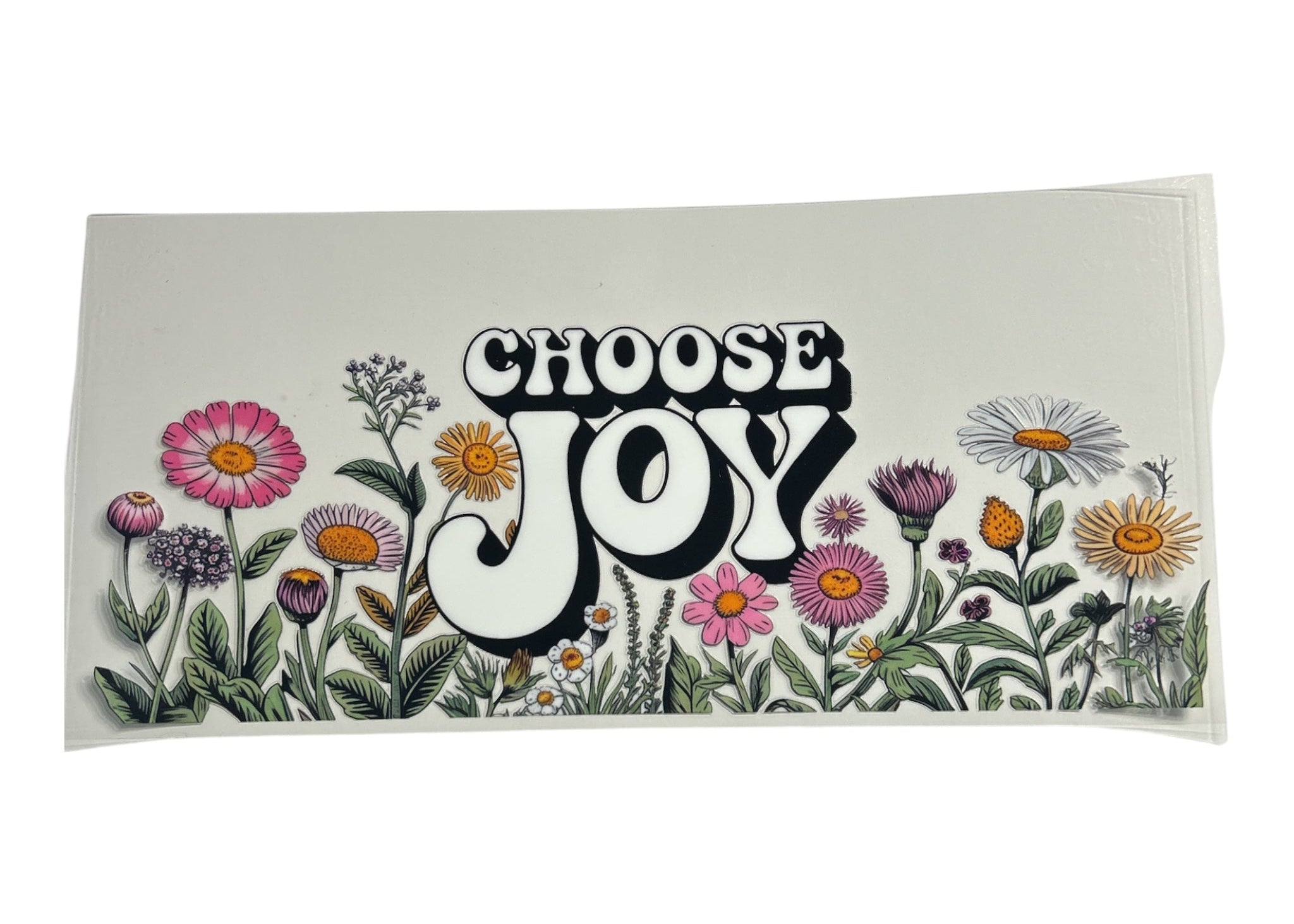 Cup wrap with 'Choose Joy' text and floral design on a white background
