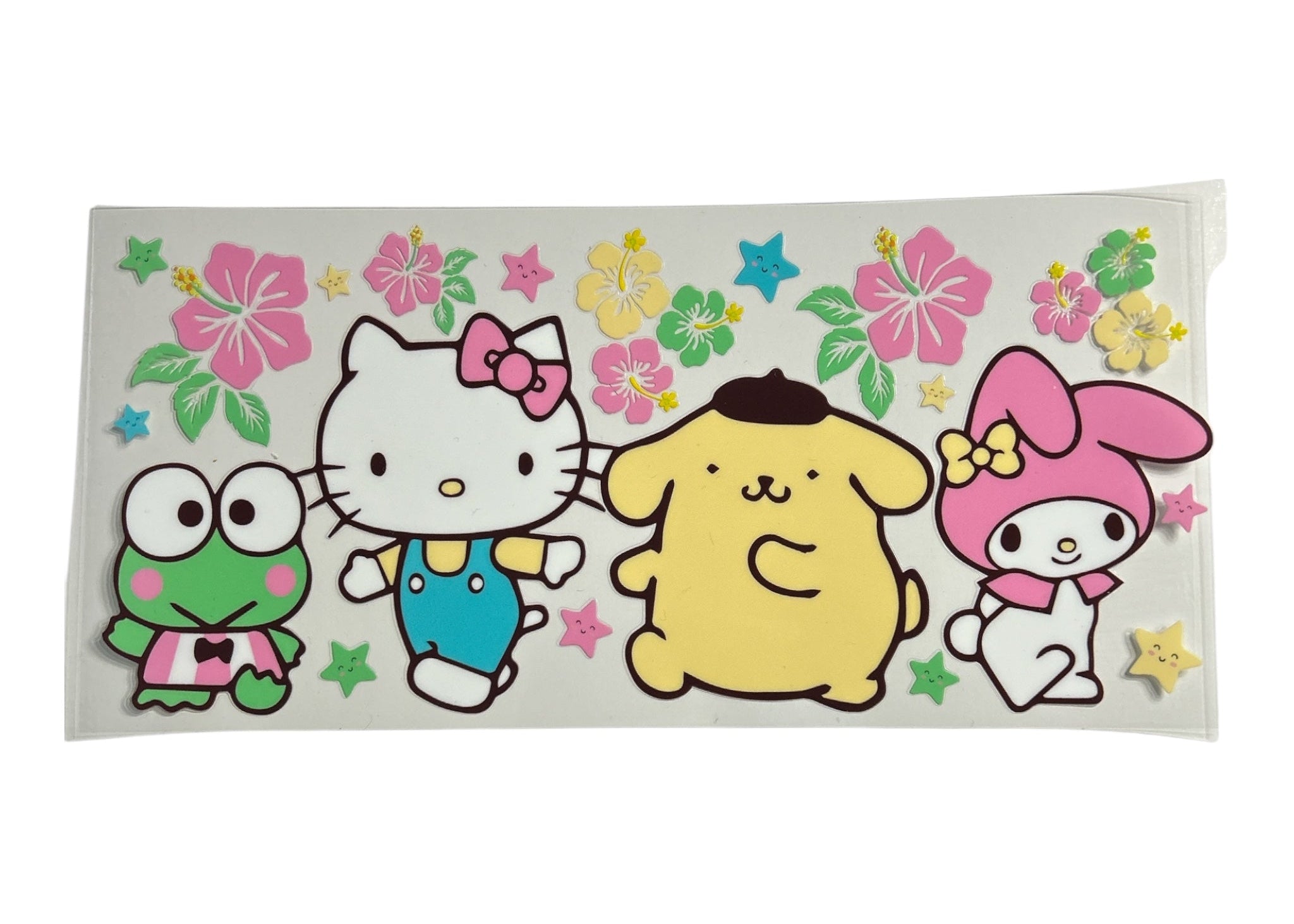 cup wrap featuring Sanrio characters with tropical flowers