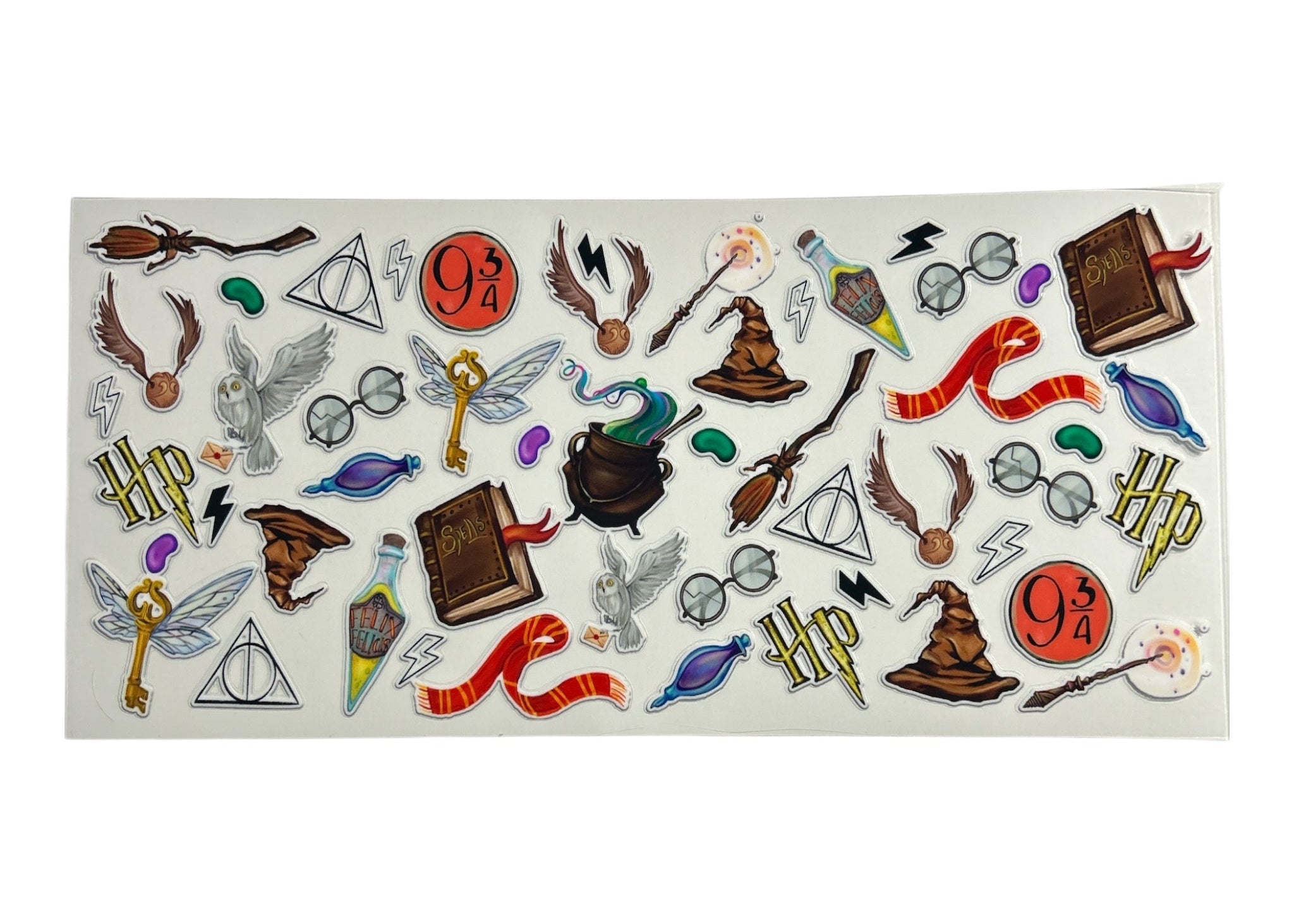 Collection of Harry Potter-themed stickers on a white background