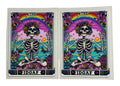 The IDGAF Tarot card cup wrap featuring skeletons, rainbows and flowers