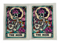 'The Mom' Tarot Card cup decals featuring a skeleton Mom with a cup of coffee