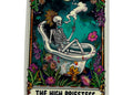 Decal titled 'The High Priestess' featuring a skeleton on a toilet with floral and decorative elements.