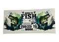 Fishing-themed cup wrap sticker with fish graphics and text on a white background