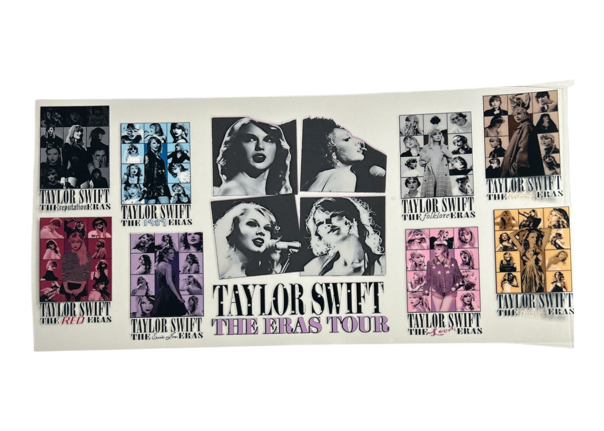Collage of images with 'Taylor Swift The Eras Tour' text on a white background