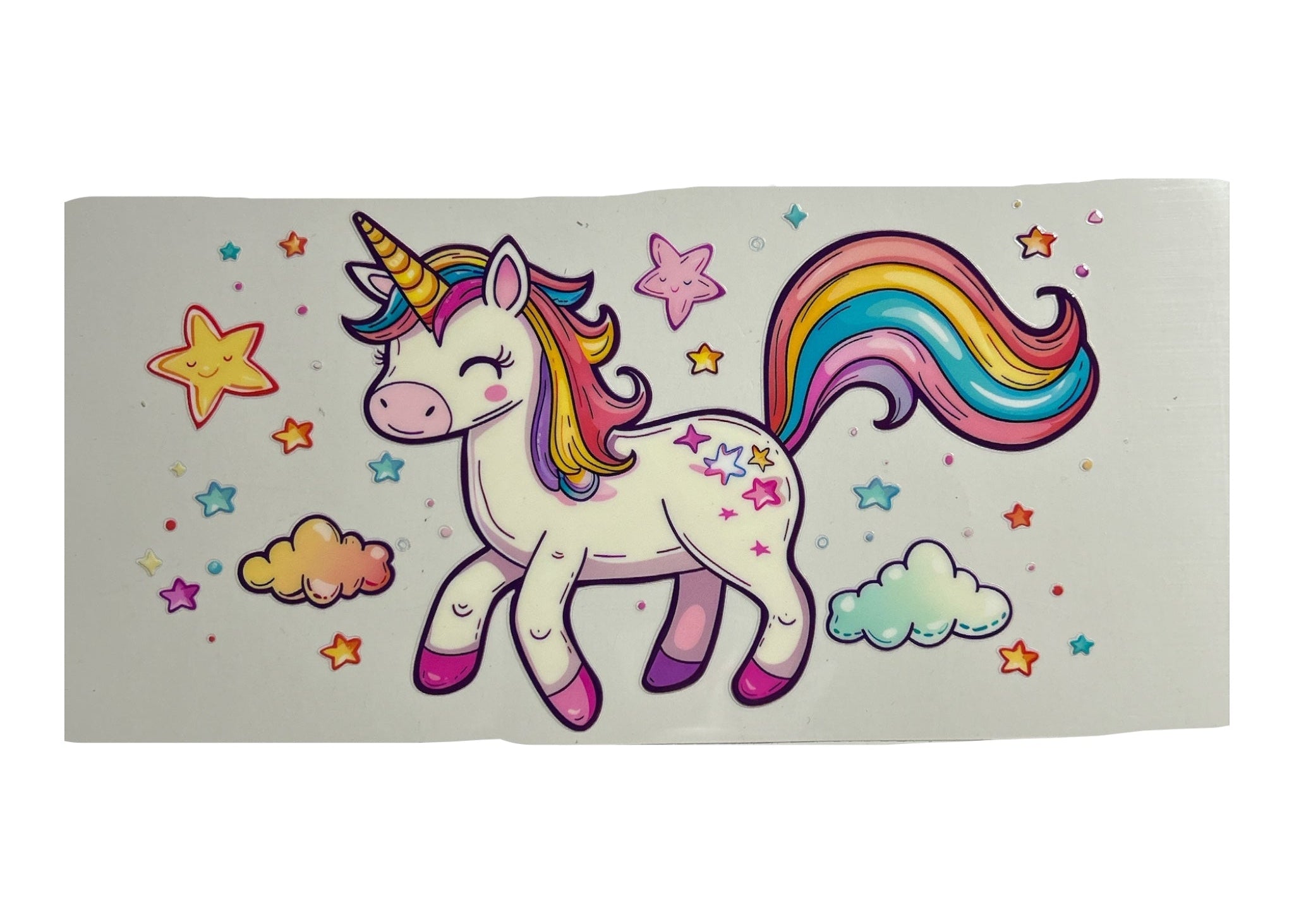 Cup wrap with a colorful unicorn design on a clear background