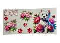 Sticker sheet with a dog and flowers design on a white background