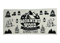 Sticker with camping-themed graphics and text on a white background