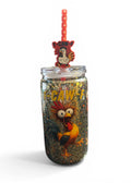 16oz funny chicken glitter double wall acrylic tumbler with F-CAW-F text and red polka dot straw topper