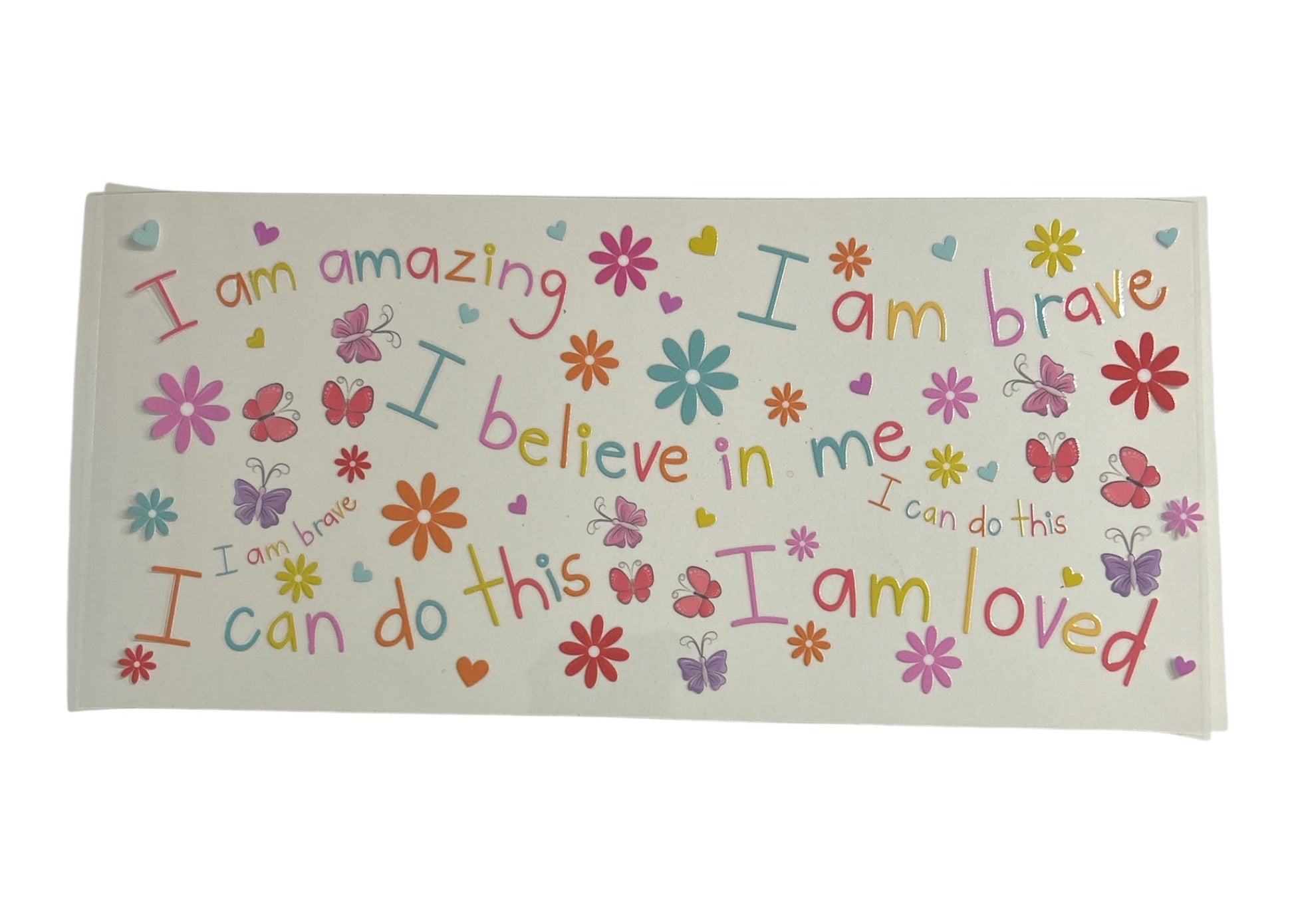 Motivational quote cup wrap with colorful text and graphics on a white background