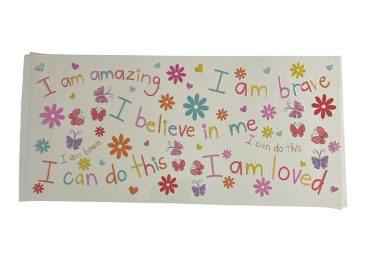 Motivational quote cup wrap with colorful text and graphics on a white background