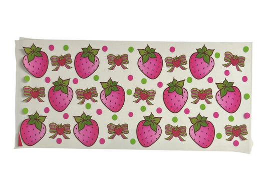 Cup wrap with pink strawberry and bow pattern on a white background