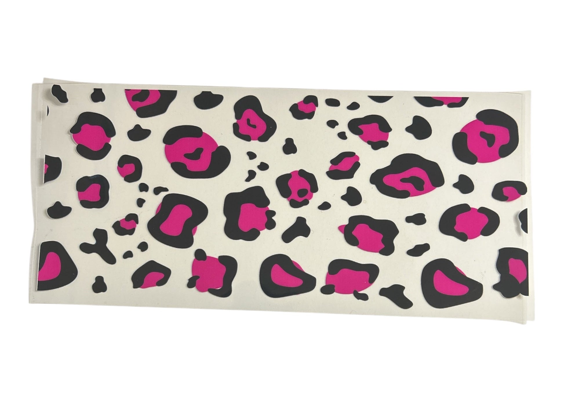 Cup wrap with pink and black leopard print on a clear background