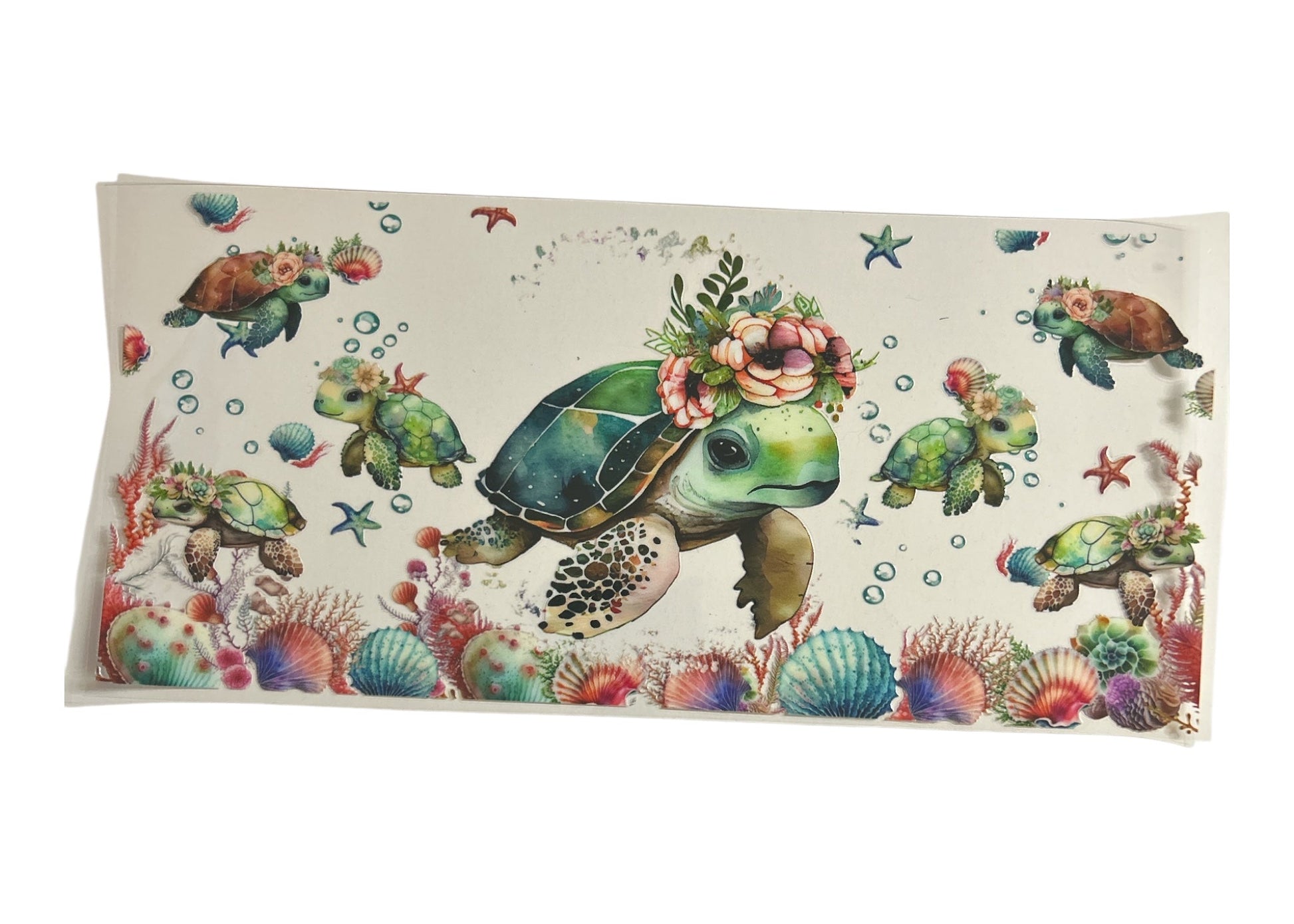 Cup wrap with turtle design on a clear background
