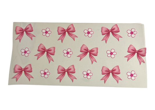 Cup wrap with pink bows and flowers on a clear background
